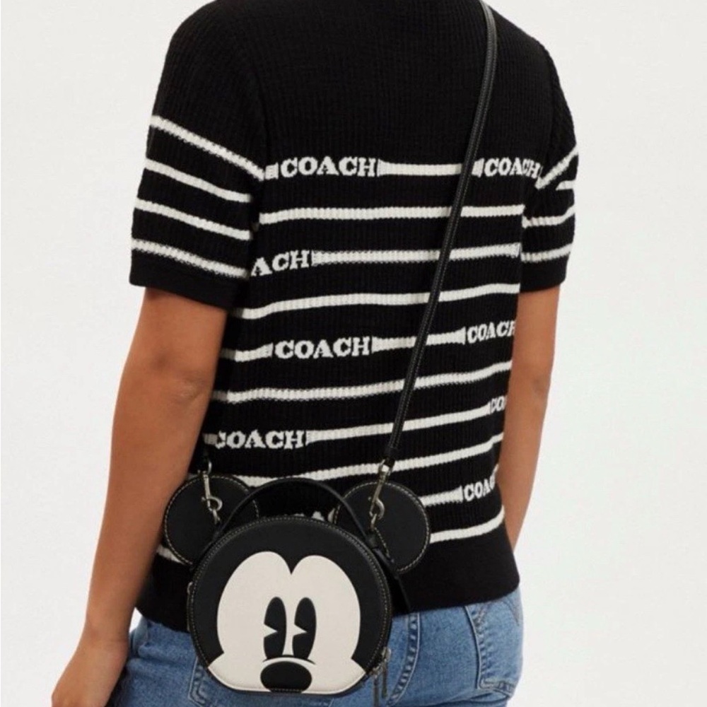Coach Black & White Mickey Ear Leather Crossbody Bag - Picture 3 of 3